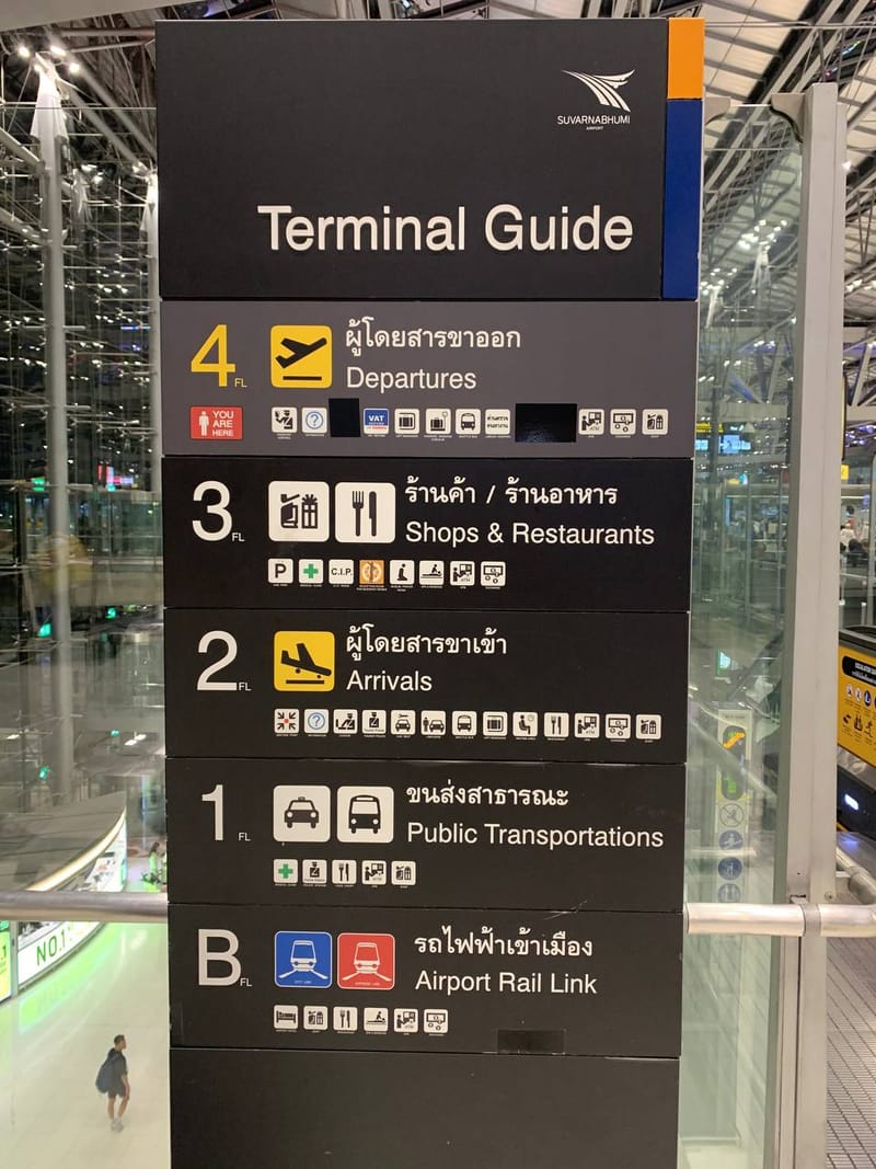 Elevator signage from Level 2 to Level 4 departures